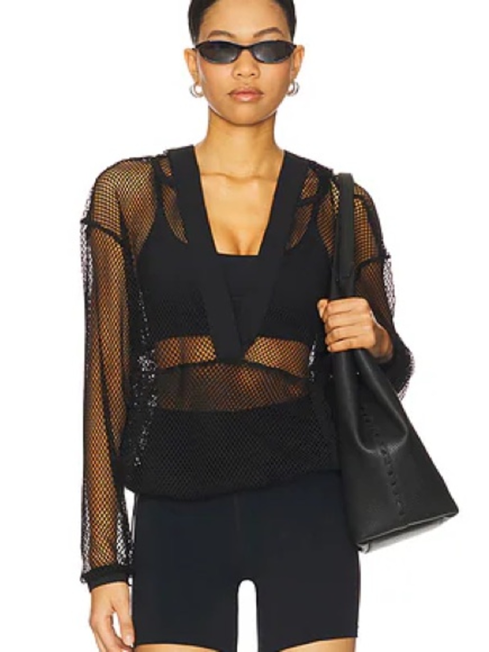 Heroine Sport Black Mesh V-Neck Pullover Top Large NWT